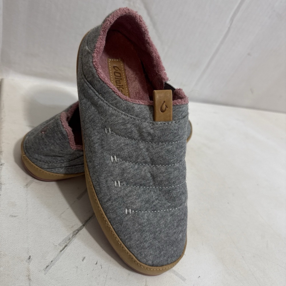 Olukai Lania Kilohana Slippers Gray Pink Quilted Lounge Slide Shoes Womens Sz 8